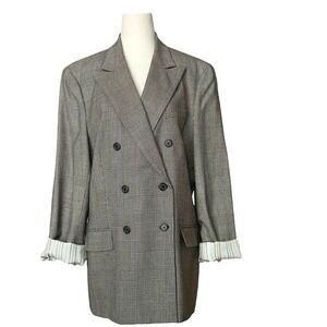 Vtg Lauren Ralph Lauren Wool Houndstooth Blazer Womens Sz 14 Double Breast Brown